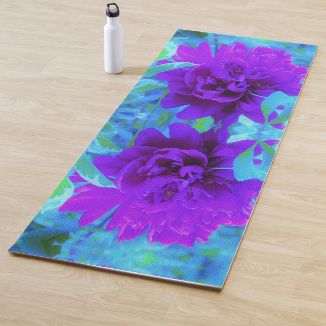 Moody Lila Peony mit schönem Foliage Yogamatte (Beispiel)