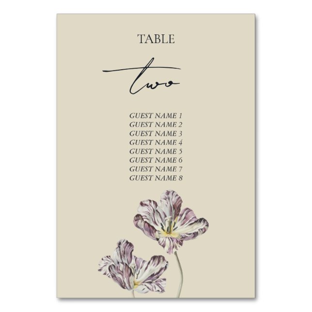 Moody Lila Tulips Wedding Tischnummer (Vorderseite)
