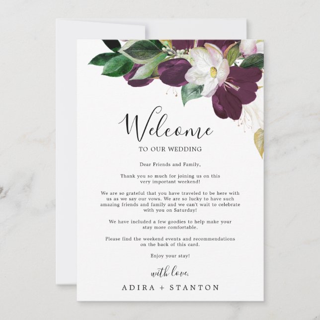 Moody Lila Wedding Welcome Letter & Itinerary (Vorderseite)