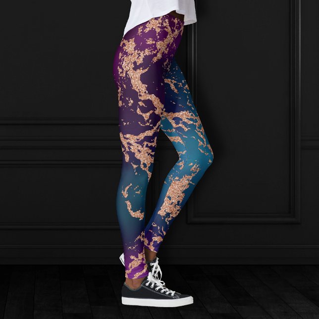 Moody Luxe Marble | Tief Lila und Aquamarine Rose  Leggings (Von Creator hochgeladen)