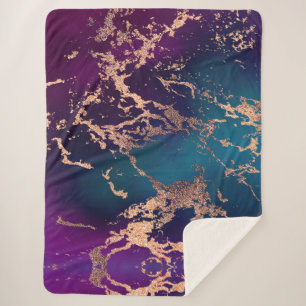 Moody Luxe Marble   Tief Lila und Aquamarine Rose  Sherpadecke