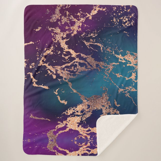 Moody Luxe Marble | Tief Lila und Aquamarine Rose  Sherpadecke (Vorderseite)