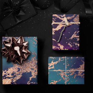 Moody Luxe Marmor   Tiefes Lila und Blaugrün mit R Geschenkpapier Set