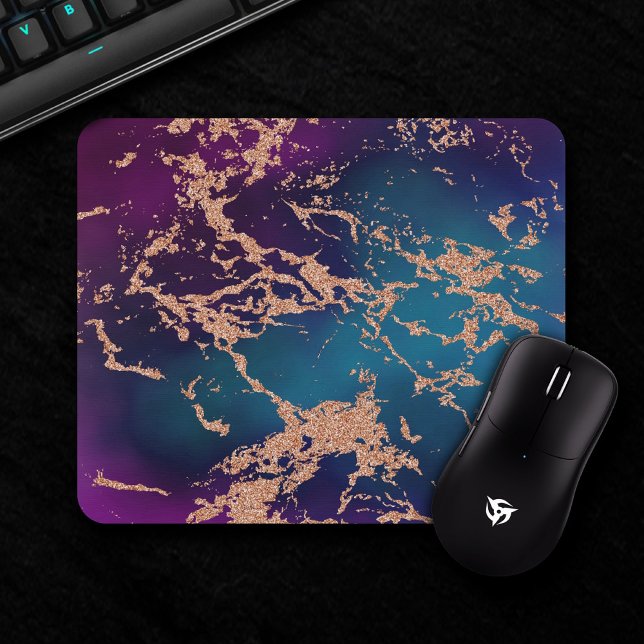 Moody Marble | Deep Luxe Lila Aquamarine Rose Gold Mousepad (Von Creator hochgeladen)