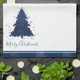 Moody Merry Christmas Classy Dark Navy Blue Tree Geschirrtuch
