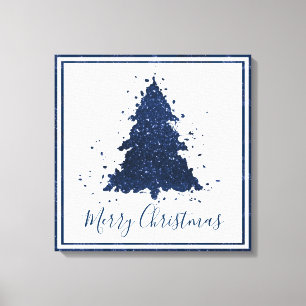 Moody Merry Christmas   Classy Dark Navy Blue Tree Leinwanddruck