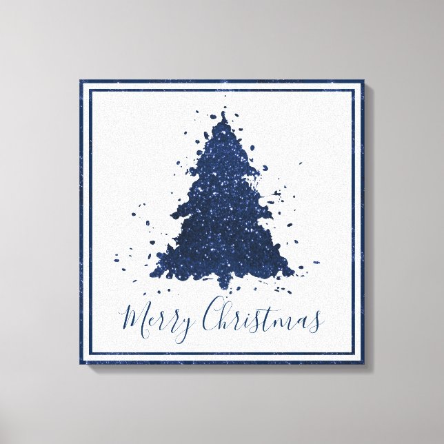 Moody Merry Christmas | Classy Dark Navy Blue Tree Leinwanddruck (Vorderseite)