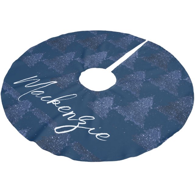 Moody Merry Christmas | Classy Dark Navy Blue Tree Polyester Weihnachtsbaumdecke (Schrägansicht)
