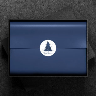 Moody Merry Christmas   Classy Dark Navy Blue Tree Runder Aufkleber