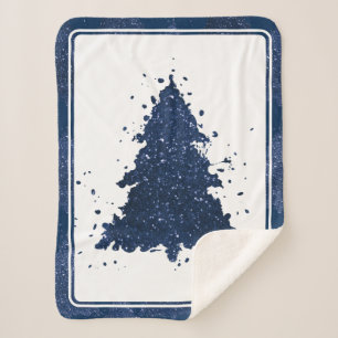 Moody Merry Christmas Classy Dark Navy Blue Tree Sherpadecke