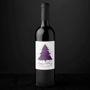 Moody Merry Christmas Deep Plum Lila Custom Weinetikett