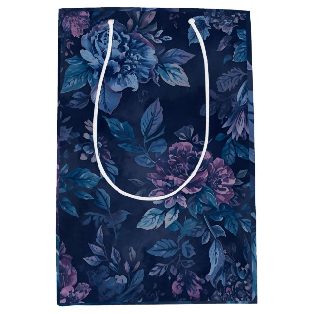 Moody Midnight Floral Wine Carrier Mittlere Geschenktüte (Vorderseite)