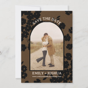 Moody Modern Floral Save the Date Karte braun
