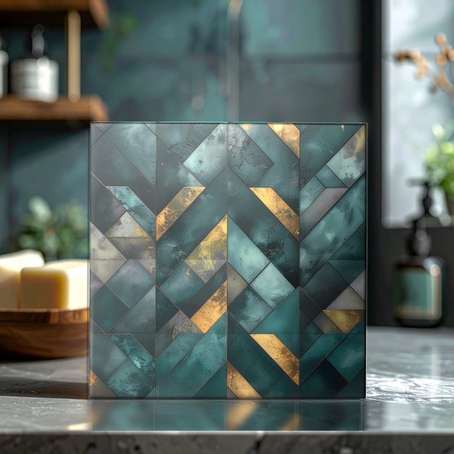 Moody Modern Mosaic Dark Green Gold ID1185 Fliese (Von Creator hochgeladen)