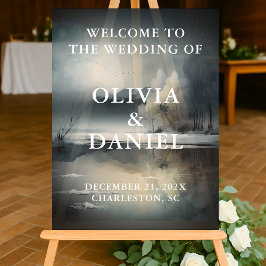Moody Modern Winter Wedding Willkommen Acrylschild
