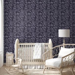 Moody Monochrome Deep Navy Blue Floral Muster Tapete