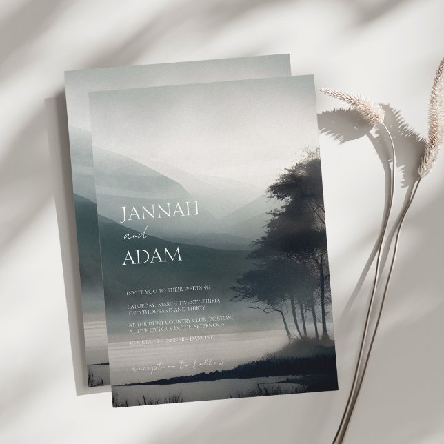 Moody Mountain Dark Aesthetic Woodland Wedding Einladung (Von Creator hochgeladen)
