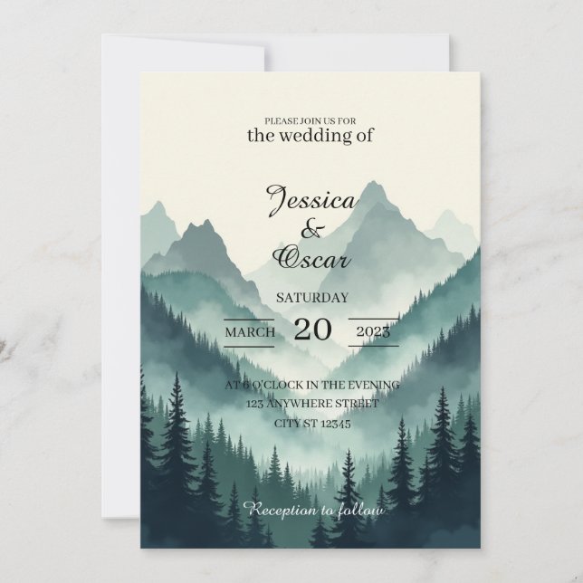 Moody Mountain Forest Wedding Invitation Einladung (Vorderseite)