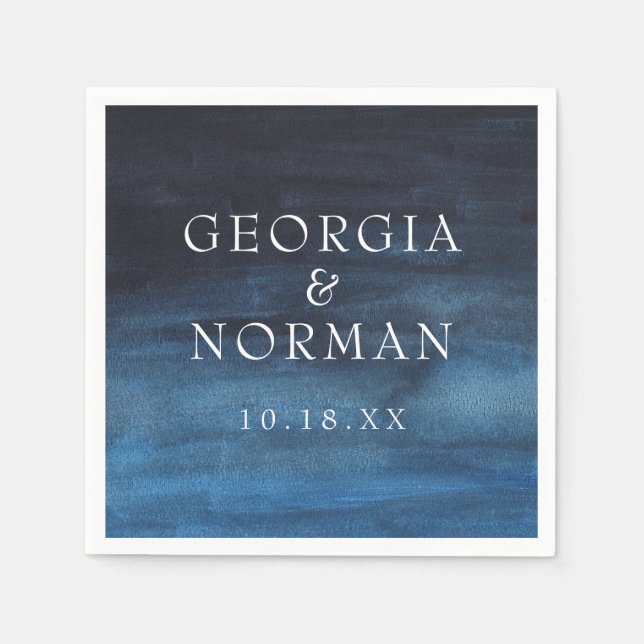 Moody Navy Blue Watercolor Wedding Serviette (Vorderseite)