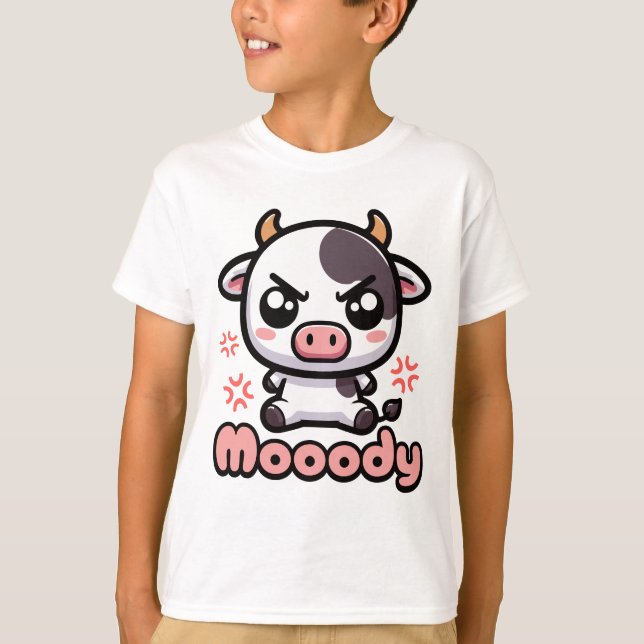 Moody! Niedliche wütende Kuh Puppe Cartoon T-Shirt (Vorderseite)