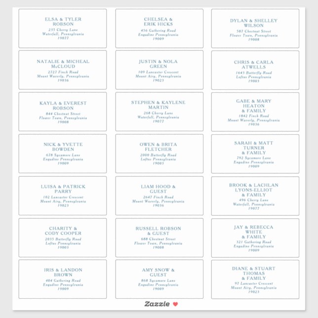 Moody Ocean Blue Schriftart Guest Address Aufkleber (Blatt)