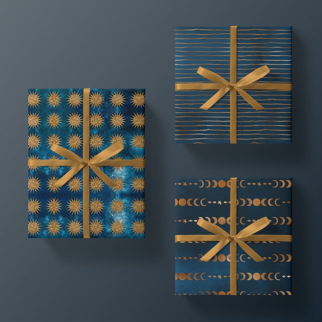 Moody Ocean Galaxy Metalic Gold Lunar Phase Mystic Geschenkpapier Set (Von Creator hochgeladen)