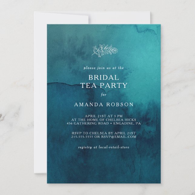 Moody Ocean Watercolor Bridal Tee Party Einladung (Vorderseite)