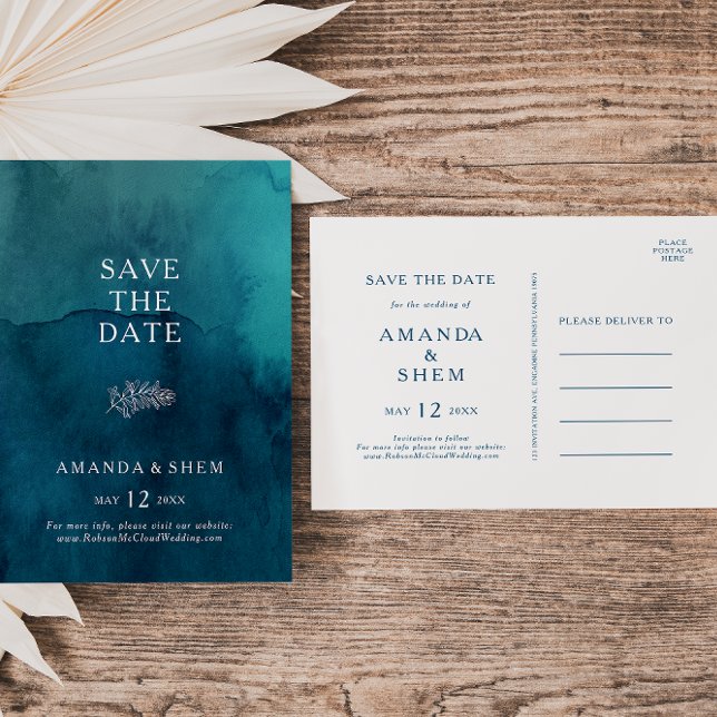 Moody Ocean Watercolor Save the Date Postkarte (Von Creator hochgeladen)