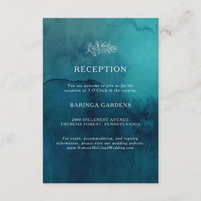 Moody Ocean Watercolor Wedding Card Begleitkarte (Vorderseite)
