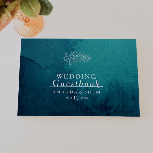 Moody Ocean Watercolor Wedding Guest Book Gästebuch (Von Creator hochgeladen)