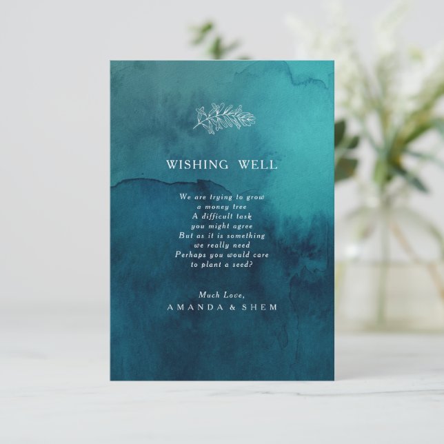 Moody Ocean Watercolor Wedding Wishing Well Card Begleitkarte (Stehend Vorderseite)