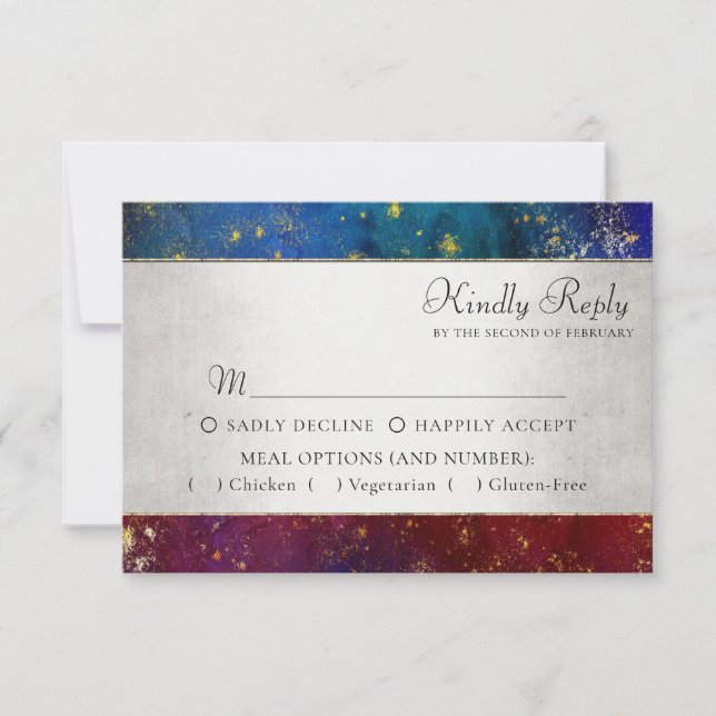 Moody Ombre | Dark Jewel Tone Gold Stars Entree RSVP Karte (Vorderseite)