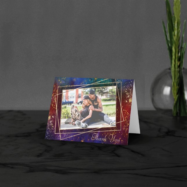 Moody Ombre | Dark Jewel Tone Gold Stars Foto Dankeskarte (Von Creator hochgeladen)