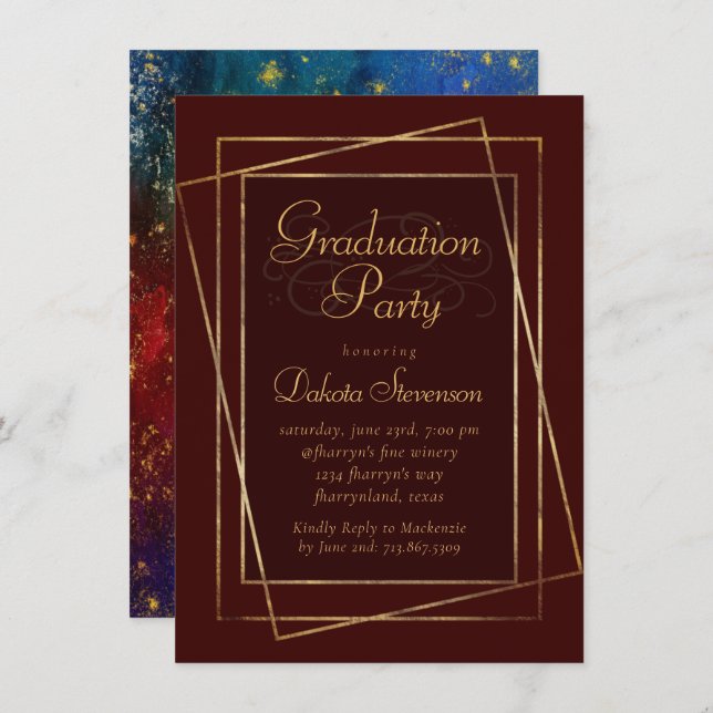 Moody Ombre | Deep Jewel Tone Red Graduation Party Einladung (Vorne/Hinten)