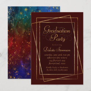 Moody Ombre Deep Jewel Tone Red Graduation Party Einladung