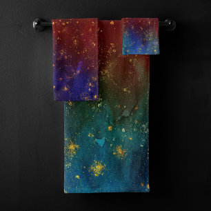 Moody Ombre   Psychedelische Grunge Gold Stardust Badhandtuch Set