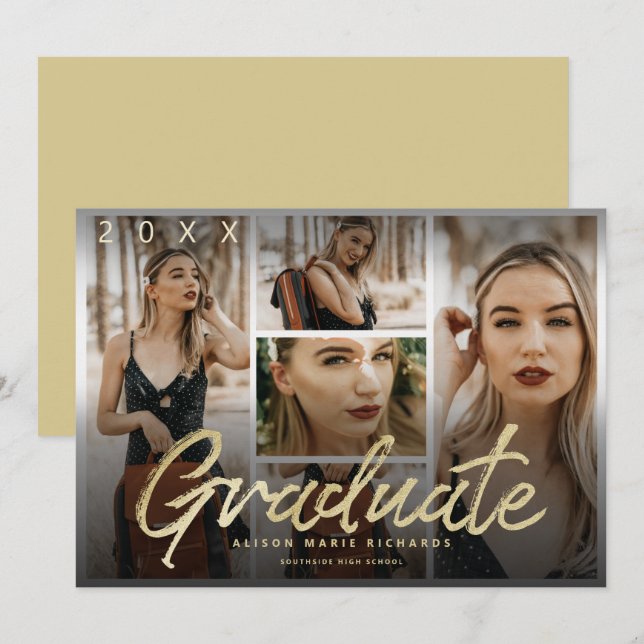 Moody Overlay Gold Script Abschluss Fotos Card Einladung (Vorne/Hinten)