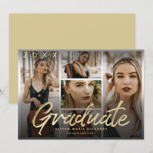 Moody Overlay Gold Script Abschluss Fotos Card Einladung