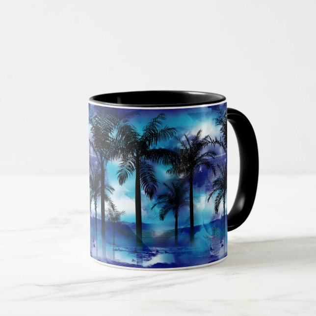 Moody Palms - Blue Lila Tropical Beach Tasse (VorderseiteRechts)