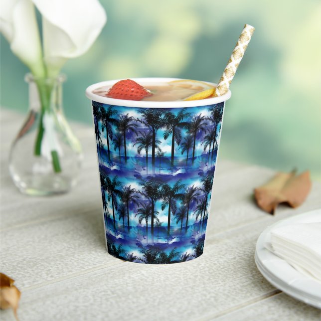 Moody Palms - Blue Lila Tropical Beach Tasse Pappbecher (In Situ)
