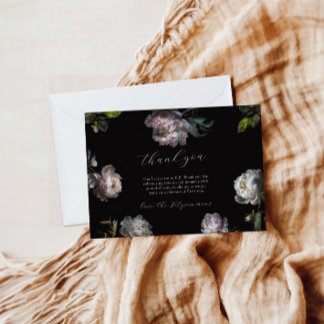 Moody Peony Dark Floral Baby Shower Dankeskarte