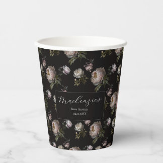 Moody Peony Flowers Baby Shower  Pappbecher