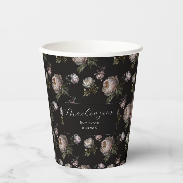 Moody Peony Flowers Baby Shower  Pappbecher (Vorderseite)
