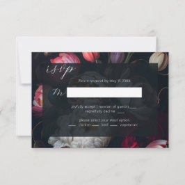 Moody Peony malerisch Wedding Black RSVP Card