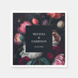 Moody Peony Painterly Floral Wedding Serviette