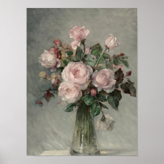 Moody Pink Peonies Painting Vintage Flower Print D Poster