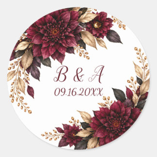 Moody Plum & Dark Floral Winter Hochzeit Umschlag Runder Aufkleber