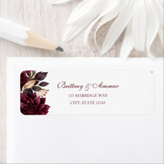 Moody Plum Elfenbein Blumen Hochzeit Rücksende-Adr