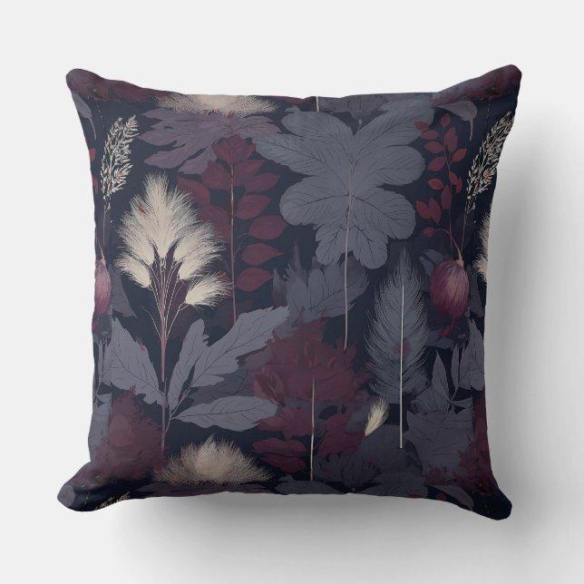Moody Plum Fig & Pampas Grass Pattern Throw Pillow Kissen (Vorderseite)
