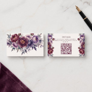 Moody Plum Floral QR Code Hochzeitswebsite-Details Begleitkarte